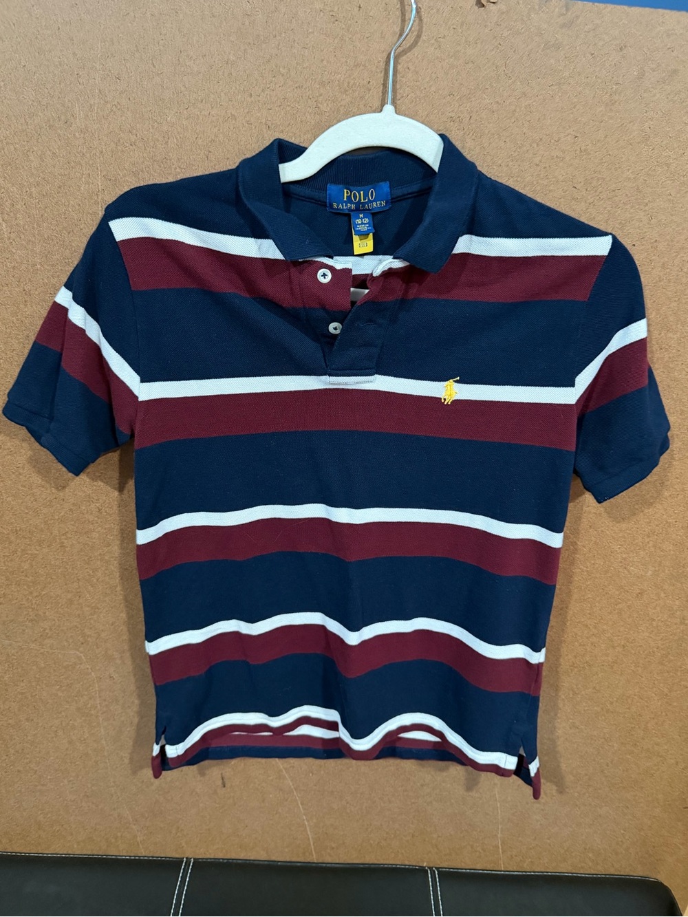 Polo by Ralph Lauren kids Navy, Burgundy & White Striped Polo 10/12 M